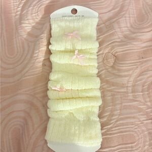 Soft White Leg Warmers with Pink Bows